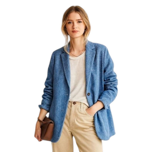 Banana Republic Italian Luxury Wool Blazer Women’s 10 Heathered Blue Classic Fit - Picture 1 of 13